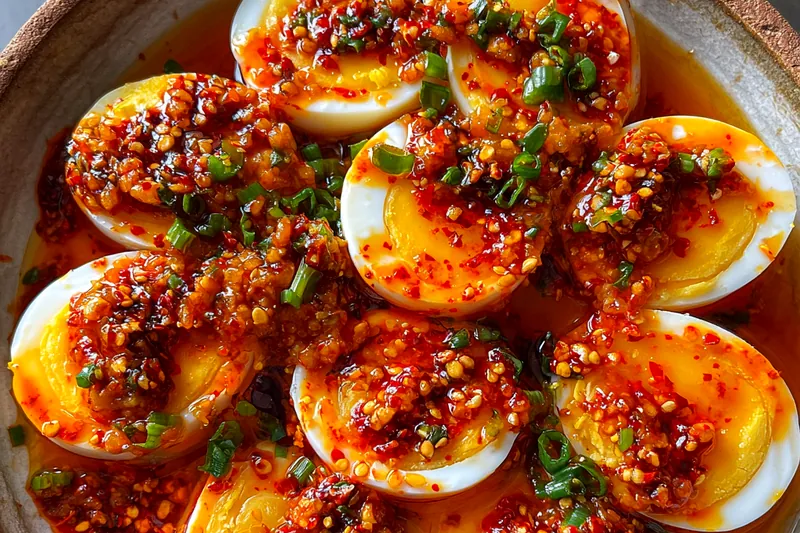 Fresh ingredients for Spicy Chili Deviled Eggs