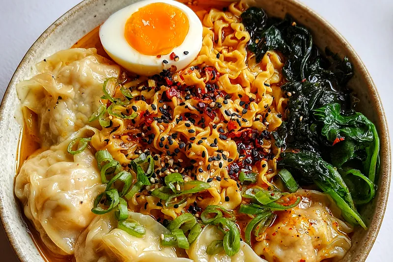 Cooking process for Spicy Dumpling Ramen Bowl