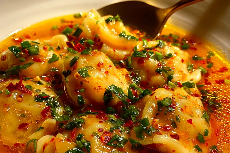 Cooking process for Spicy Dumpling Soup Delight