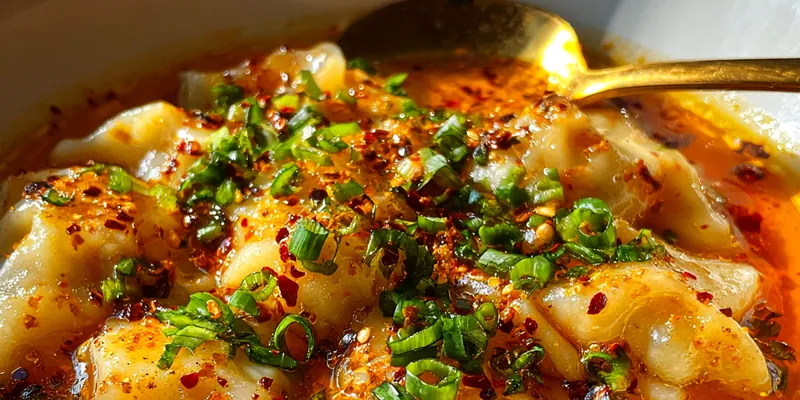 Delicious Spicy Dumpling Soup Delight served on a plate