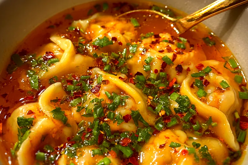 Fresh ingredients for Spicy Dumpling Soup Delight
