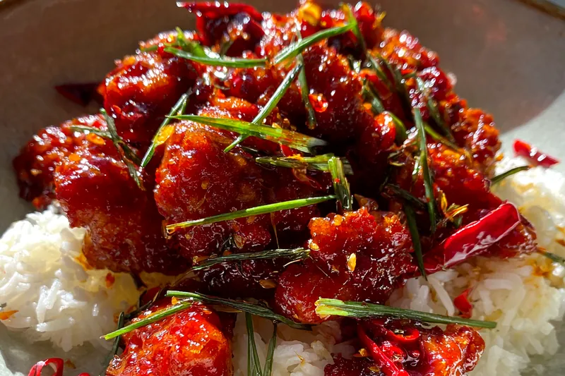 Cooking process for Spicy Glazed Chicken Stir-Fry