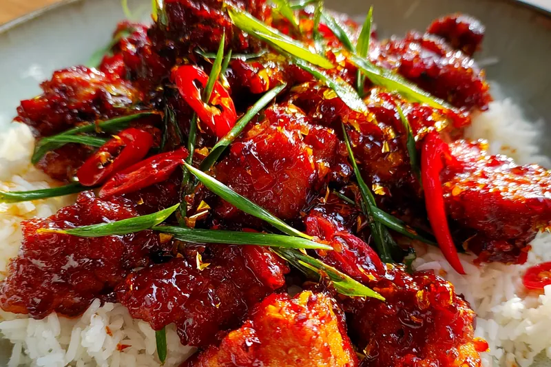 Fresh ingredients for Spicy Glazed Chicken Stir-Fry