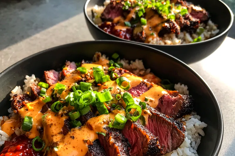 Cooking process for Spicy Grilled Steak Bowls