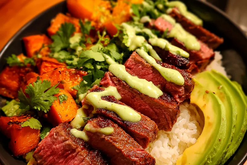 Cooking process for Steak and Sweet Potato Bowls