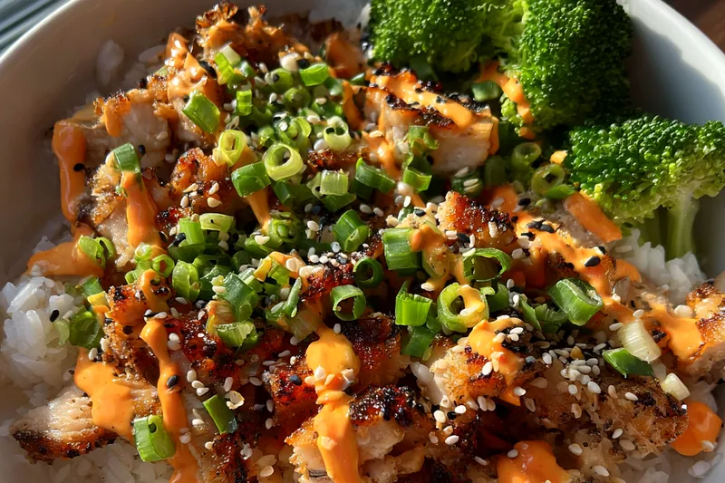 Cooking process for Sticky Glazed Chicken Bowl