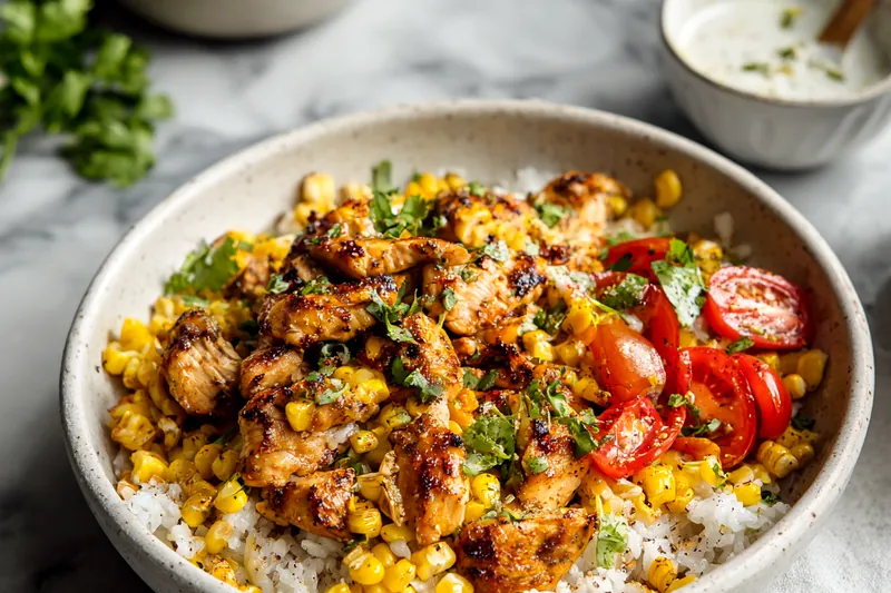 Cooking the ingredients for the street corn chicken rice bowl