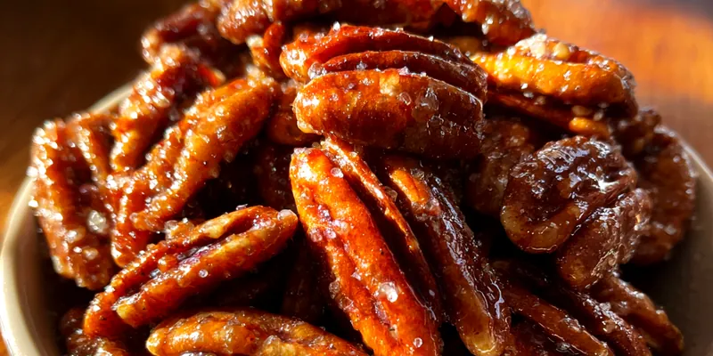Delicious Sweet Spiced Pecans served on a plate
