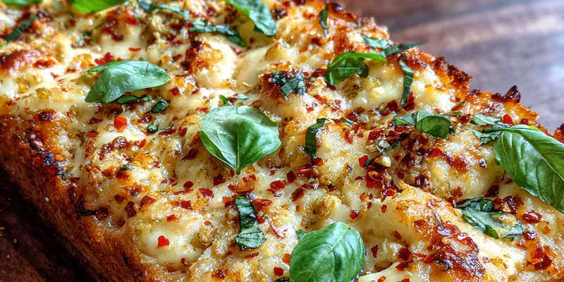 A delicious Sweet and Spicy Honey Garlic Pizza topped with melted cheese, chicken, and green onions on a rustic wooden table.