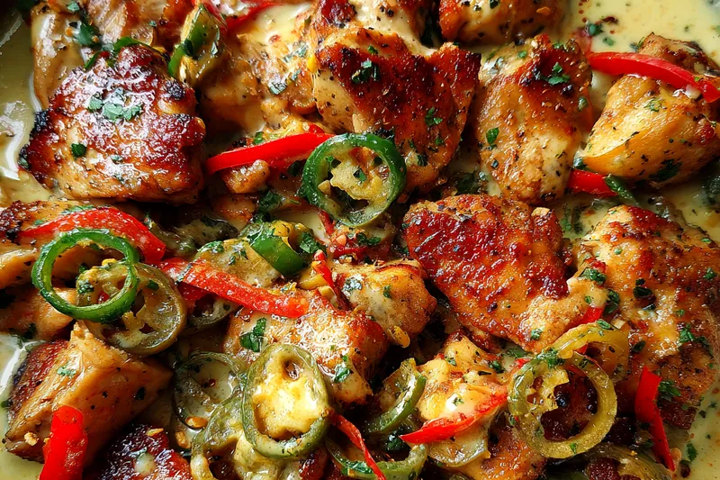 Fresh ingredients for Tangy Pepperoncini Chicken Skillet