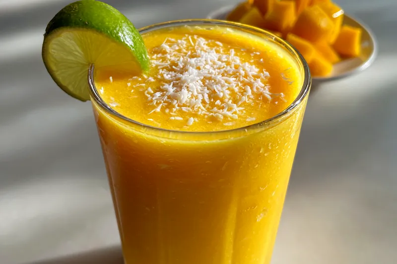 Fresh ingredients for Tropical Mango Coconut Cooler