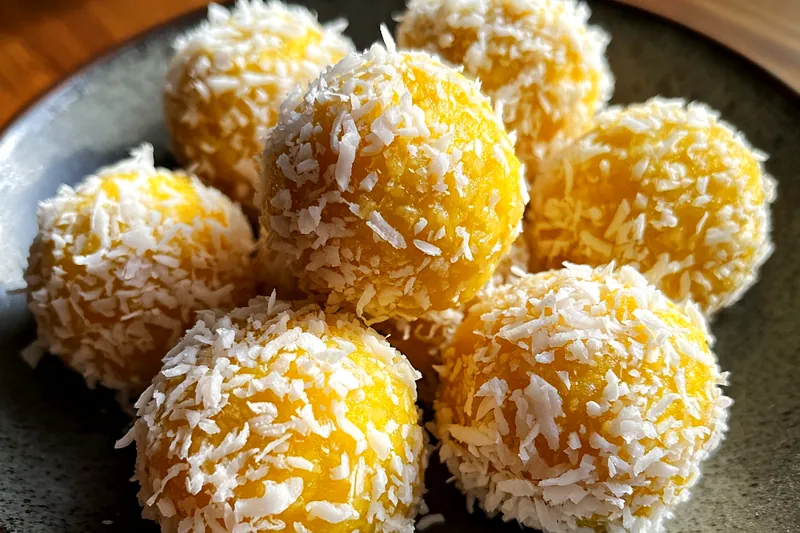 Chef Mitchell mixing the batter for Tropical Pineapple Coconut Treats in a large bowl.