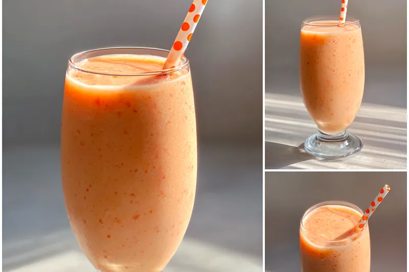 Close-up of fresh tropical ingredients for Tropical Sunrise Sunset Smoothie, including bananas, pineapples, and mangoes.