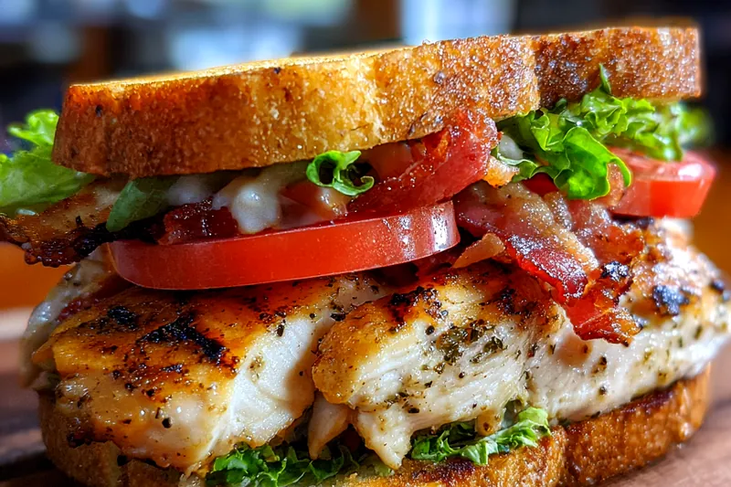 Fresh mahi-mahi fillets, blackening spices, thick bacon, tomatoes, lettuce, and sourdough bread on a prep table