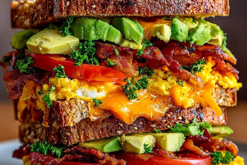 Fresh ingredients for Ultimate Breakfast Club Sandwich