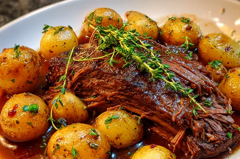 Fresh ingredients ready for Ultimate Home-Cooked Pot Roast including vegetables and spices.