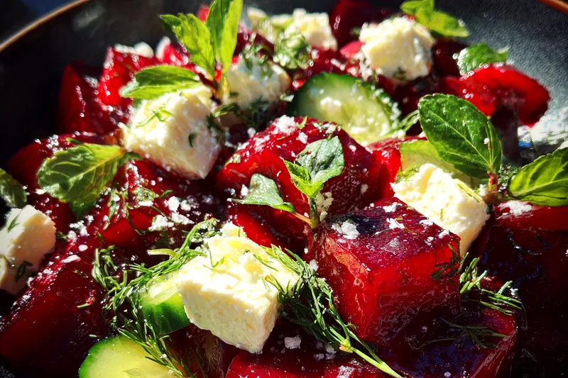 Cooking process for Vibrant Beet Feta Salad
