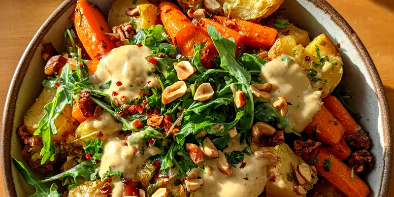 Delicious Vibrant Vegetable Glow Bowl served on a plate